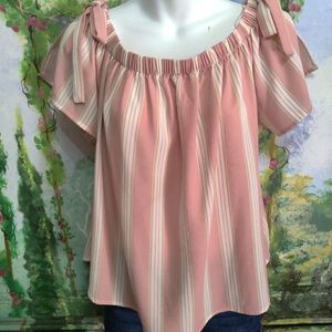 Pink and white striped blouse